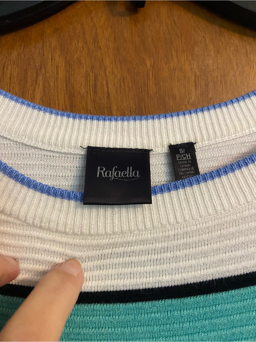 Rafaella Blue, Mint & White Striped Boatneck Sweater - Picture 3 of 3